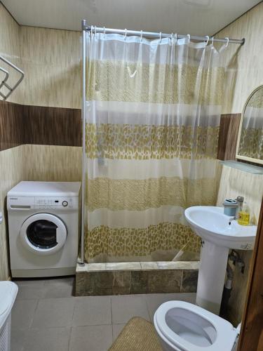 a bathroom with a washing machine and a washer at Апартаменти в Кропивницькому in Kropyvnytskyi