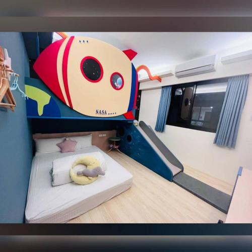 a small room with a pikachu bed in a train at Bubble Forest in Taitung City