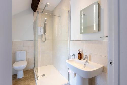 a bathroom with a toilet and a sink and a shower at Westfield Granary in Ganton