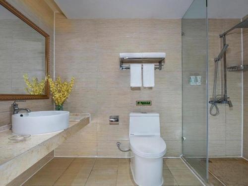 a bathroom with a toilet and a sink and a shower at Vienna Hotel Anhui Bozhou Lixin Yuanli Plaza in Lixin
