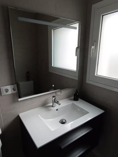 a bathroom with a white sink and a mirror at Plena naturaleza en Pleno San Sebastián in Donostia-San Sebastián