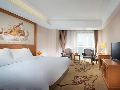 Habitación de hotel con cama grande y TV en Vienna Hotel Hohhot Zhaojun Road en Hohhot