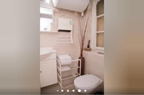 une petite salle de bain avec toilettes et lavabo dans l'établissement Saint Germain apartment, à Paris
