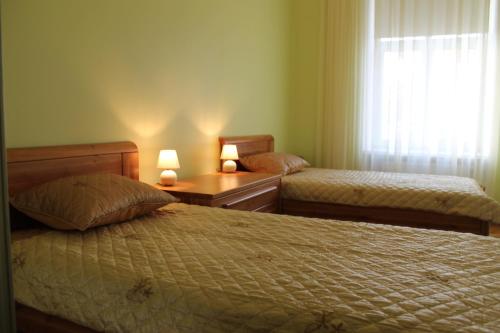 Un pat sau paturi într-o cameră la Old Riga Apartment