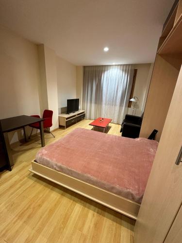 una camera con letto e un soggiorno con scrivania di Estudio Céntrico A2 a Oviedo