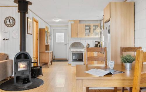 a living room with a wood stove in a room at 3 Bedroom Pet Friendly Home In Sydals in Sønderby