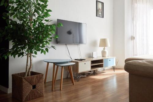 a living room with a table and a potted plant at Low Cost Apartments Center Elche in Elche