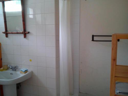 La salle de bains est pourvue d'une douche et d'un lavabo. dans l'établissement Village de l'herbe réf 2094, à Lège-Cap-Ferret