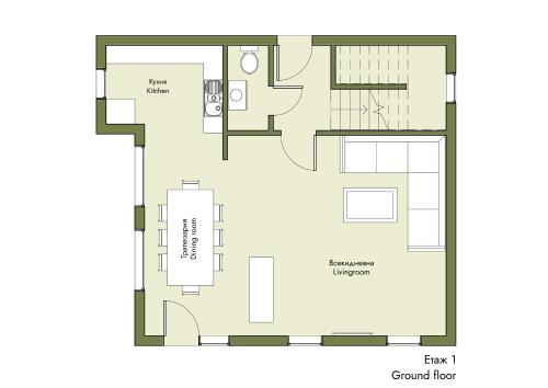 a plan of the ground floor of a house at Eco Lodge St Ignatius Еко лодж Игнажден in Debelets