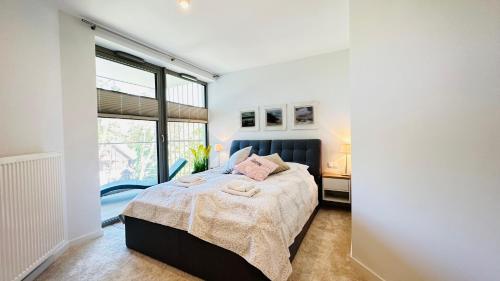 波皮耶洛伯的住宿－Apartament Premium PINEA 316，一间卧室设有一张床和一个大窗户