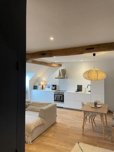 un salon avec un canapé et une table dans l'établissement L'Hyper Centre Angers T2, à Angers