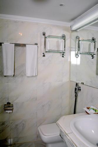 La salle de bains est pourvue de toilettes et d'un lavabo. dans l'établissement Nile Cruise Luxor Aswan 3,4 and 7 nights, à Assouan