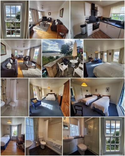 a collage of photos of a hotel room at Portmeirion Village & Castell Deudraeth in Porthmadog