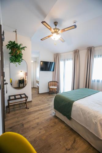 a bedroom with a bed and a ceiling fan at Le Petit Boutique Hotel in Santander