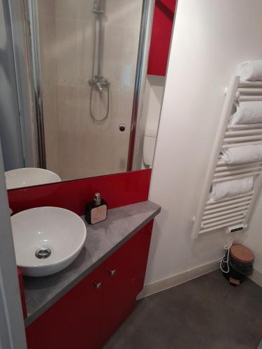 梯也爾的住宿－La Caravelle 3，浴室配有白色水槽和淋浴。