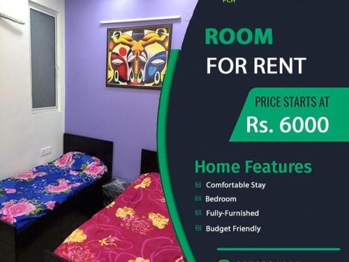 a poster for a room for rentrite starts at rs crore at Home Stay - PG in Indore