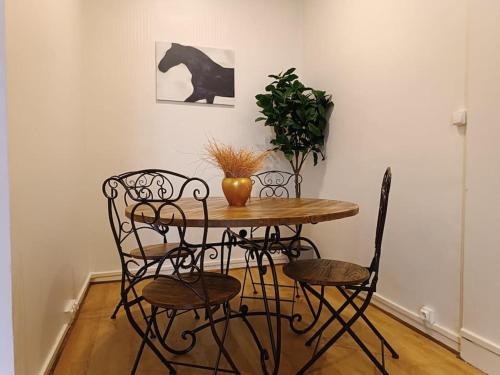une table à manger avec des chaises et une plante dans l'établissement Appartement proche centre historique, à Rouen