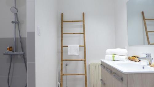 een badkamer met een ladder naast een wastafel bij Ti An Alré, appartement 4 p en centre ville in Auray