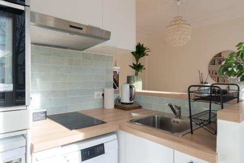 une cuisine avec un évier et un plan de travail dans l'établissement Luxury cocoon in Paris 11th, à Paris