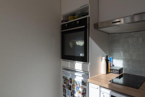 Il dispose d'une cuisine avec une télévision murale à écran plat. dans l'établissement Luxury cocoon in Paris 11th, à Paris