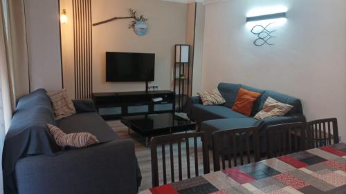 a living room with two couches and a flat screen tv at Apartamentos Turia in Valencia