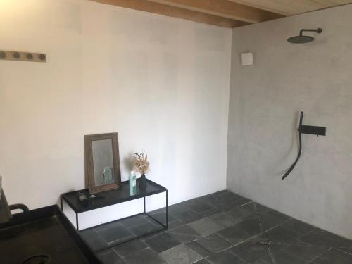 a room with a mirror and a table on a wall at BASALTE in Saint-Front