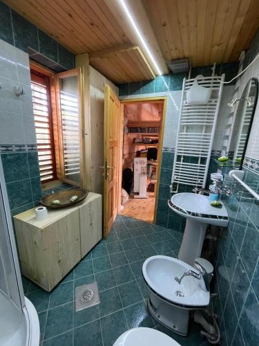 un bagno con un water, un lavandino e una vasca di Fireplace Chalet a Žabljak
