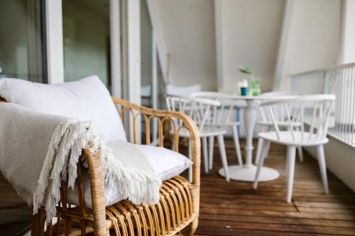 Ένα ή περισσότερα κρεβάτια σε δωμάτιο στο Villa Hygiea - Boutiqueapartments am Wörthersee