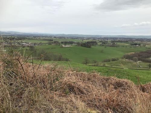 uma vista para um campo a partir do topo de uma colina em Stunning Shepherds Hut rural bliss Dumfries em Dumfries