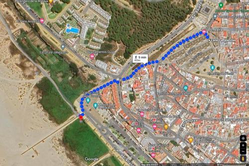 a map of a city with a blue line at Apartamento con vistas al mar in Conil de la Frontera