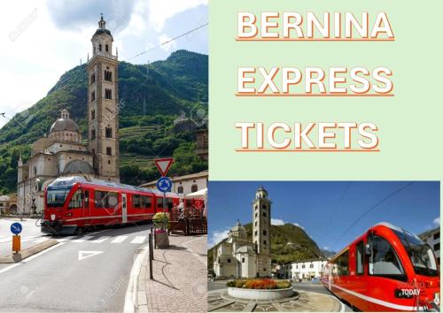 a collage of photos with a red train and a building at Bernina Station Center Appartment - Tirano in Tirano