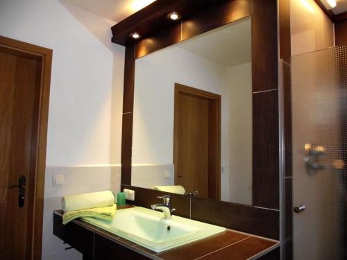 ein Badezimmer mit einem Waschbecken und einem großen Spiegel in der Unterkunft Holiday apartment Estel in Bärenstein
