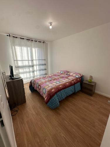 - une chambre avec un lit et une télévision dans l'établissement Appartement pierrefitte, à Pierrefitte-sur-Seine