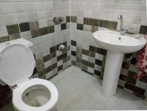 Bakar House في أسوان: حمام مع مرحاض ومغسلة