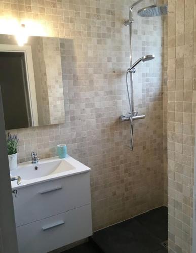 a bathroom with a sink and a shower at vakantiewoning Charme Bohan Sur Semois in Vresse-sur-Semois