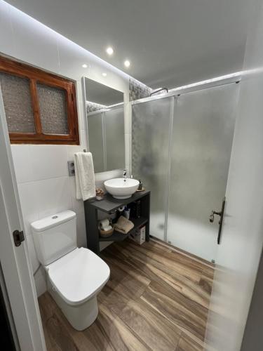 a bathroom with a toilet and a sink at Casa rural abuela Gaspara in Alcalá del Júcar