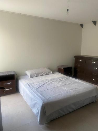 a bedroom with a bed and a dresser at Hermosa casa para vacacionar in Santa Cruz de la Sierra