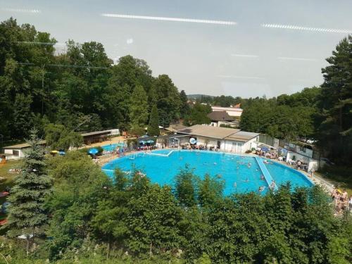 グロースシェーナウにあるRenate's holiday apartmentの青い大型スイミングプールの景色