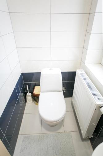 a bathroom with a white toilet and a shelf at Tulipan Hotel Aquapark in Vyshkove