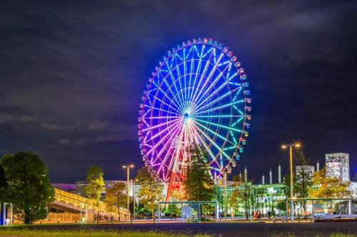 a large ferris wheel lit up at night at HOSTEL LUND I -Oimachi- in Tokyo