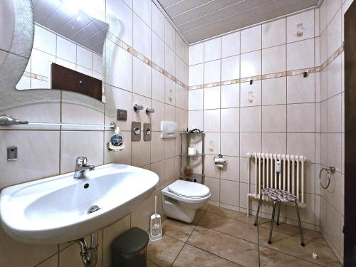 ein Bad mit einem Waschbecken und einem WC in der Unterkunft Ferienwohnung Große Bergluft Hahnenklee in Hahnenklee-Bockswiese