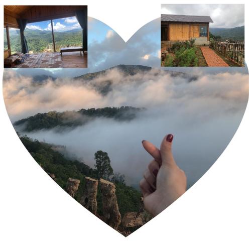 a collage of images of a heart with a picture of clouds and a finger at THIÊN HƯƠNG Homestay Măng Đen in Kon Von Kla