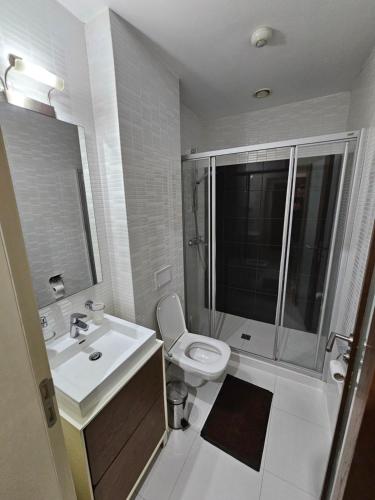 La salle de bains est pourvue de toilettes, d'un lavabo et d'une douche. dans l'établissement HOTEL BENITA, à Peje