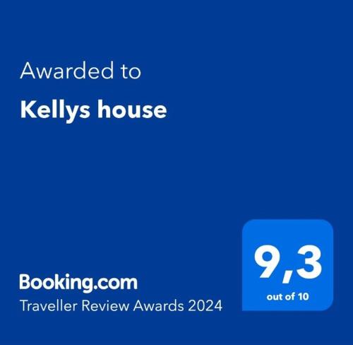 a screenshot of a cell phone with the text awarded to kelly house at Kellys house in Epanomi
