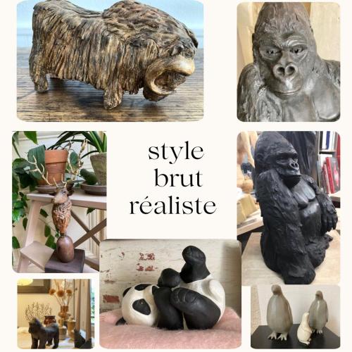 a collage of different types of statues and furniture at Maison en pierres 6/8pers, piscine & sublime vue in Puygiron