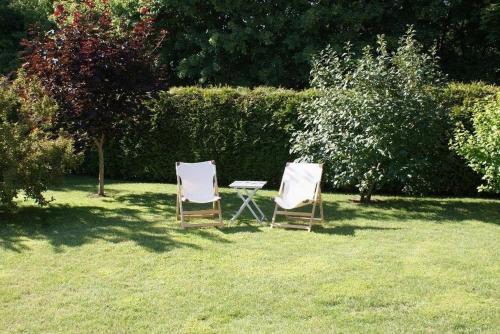 two chairs and a table in the grass at Stockmann in Retgendorf - ABC174 in Retgendorf