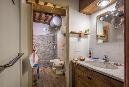 y baño con lavabo y aseo. en La Casa Gialla di Buonconvento, en Buonconvento