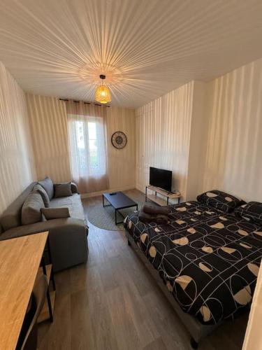 une chambre avec un grand lit et un canapé dans l'établissement L'Eco Studio, au Havre