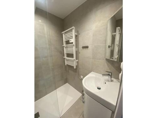 une petite salle de bain avec un lavabo et une douche dans l'établissement Apartment in Neureichenau, à Portiragnes