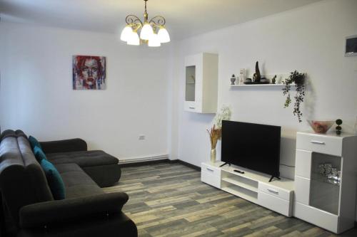 sala de estar con sofá y TV de pantalla plana en Eden Villa, en Brasov